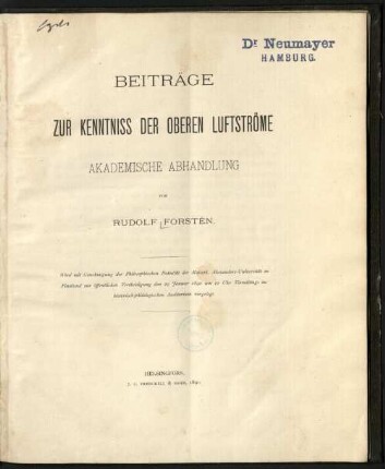 Beiträge zur Kenntniss der oberen Luftströme