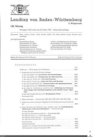 138. Sitzung, Stuttgart, 22.3.1972