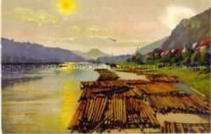 Holzflösse auf der Elbe in der Sächsischen Schweiz