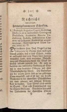 VI. Nachricht von einigen herausgekommenen Schriften.