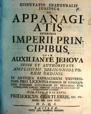Disp. inaug. iur. de appanagiatis, inprimis Imperii, principibus