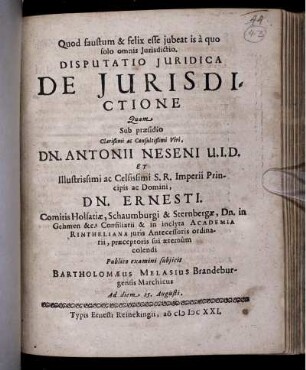 Disputatio Iuridica De Iurisdictione