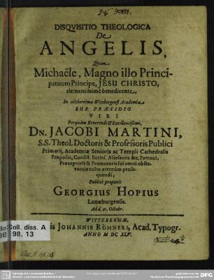 Disquisitio theologica de angelis