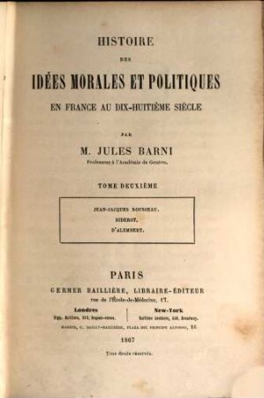 Histoire des Idées morales et politiques en France au dix-huitième siècle, 2