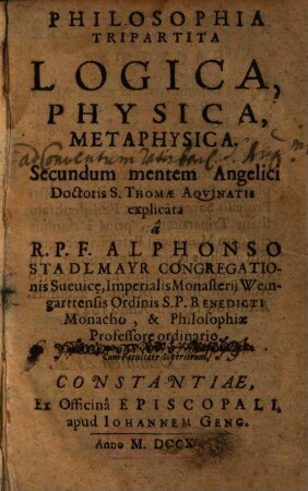 Philosophia Tripartita Logica, Physica, Metaphysica
