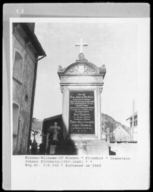 Grabstein des Johann Hirnbein, gestorben 1840