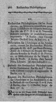 Recherches philosophiques sur les Américains. Ed.corr. et augm. Tom.1.2.