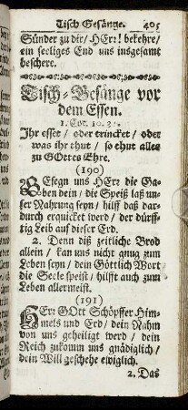 Tisch-Gesänge vor dem Essen.