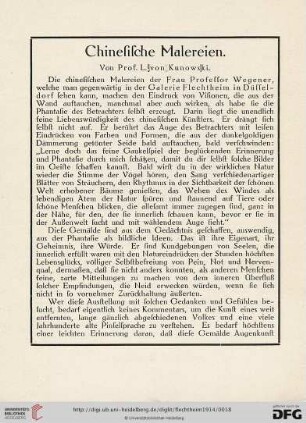 Chinesische Malereien (von Prof. L. von Kunowski)