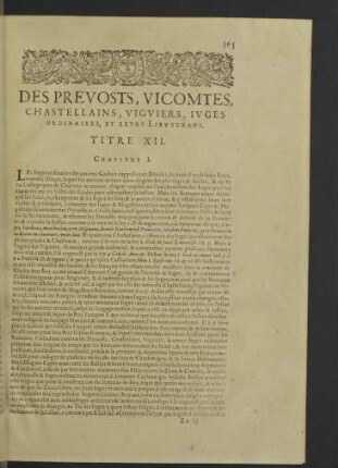 Des preuosts, vicomtes, chastellains ... Titre XII.