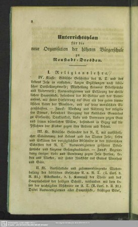 Unterrichtsplan für die neue Organisation der höheren Bürgerschule zu Neustadt-Dresden