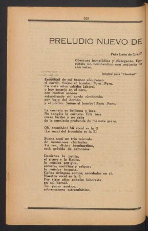 Preludio nuevo de las cinco vocales : Para León de Greiff