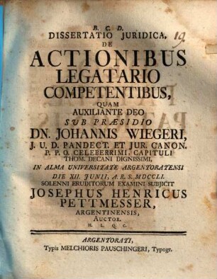Diss. iur. de actionibus legatario competentibus