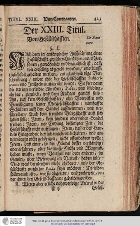 Der XXIII. Titul. Von Gesellschafften