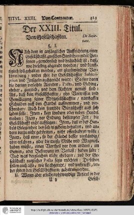 Der XXIII. Titul. Von Gesellschafften