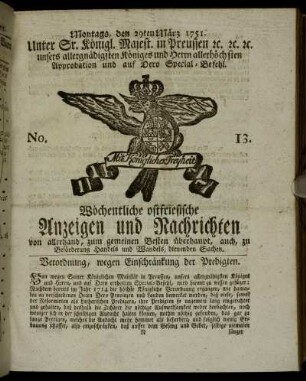 No. 13. Montags, den 29ten März 1751.
