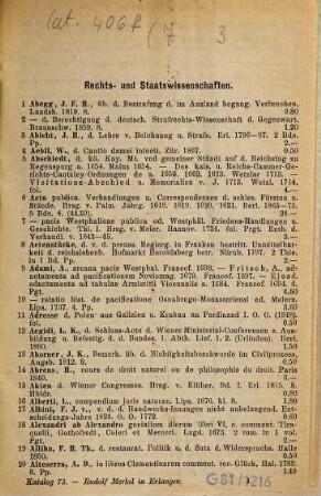 Antiquarischer Katalog, 73. Rechts- und Staatswissenschaften
