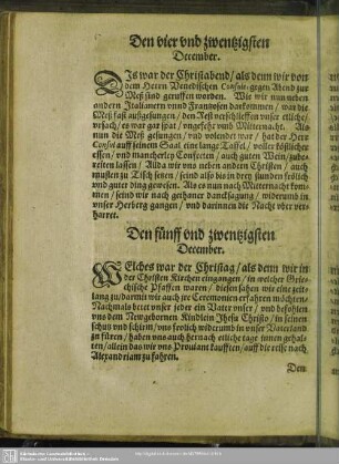 Den vier und zwentzigsten December. - Den fünfften Januarij