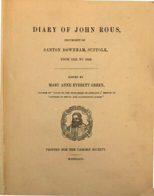 Diary of John Rous, incumbent of Santon Downham, Suffolk, from 1625 to 1642