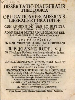 Diss. inaug. theol. de obligatione promissionis liberalis et gratuitae