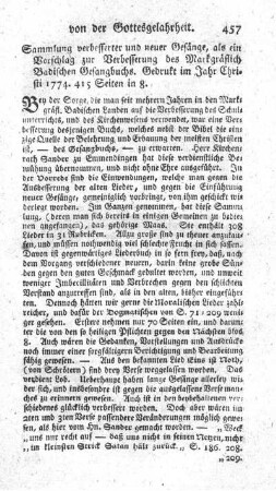 Sammlung verbesserter und neuer Gesänge, als ein Vorschlag zur Verbesserung des Markgräflich Badischen Gesangbuchs.