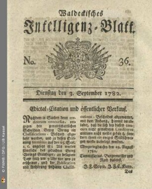 No. 36, Dienstag den 3. September 1782