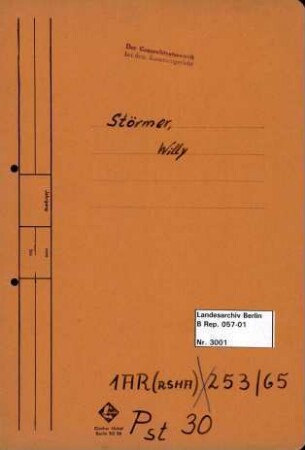 Personenheft Willy Störmer (*07.05.1909), Regierungssekretär