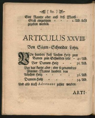 Articulus XXVIII. Von Sägen-Schneider Lohn.