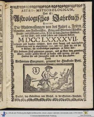 Astro-Meteorologicum, Das ist: Astrologisches Jahrbuch.