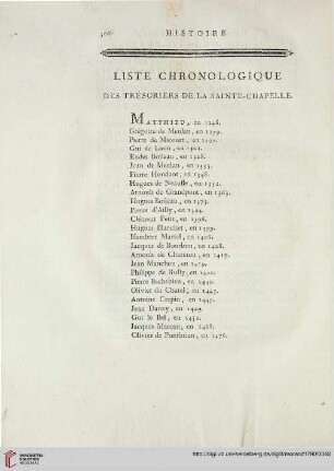 Liste chronologique des trésoriers de la Sainte-Chapelle