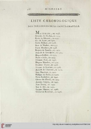 Liste chronologique des trésoriers de la Sainte-Chapelle