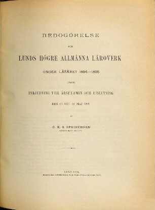 Redogörelse för Lunds Högre Allmänna Läroverk. 1894/95