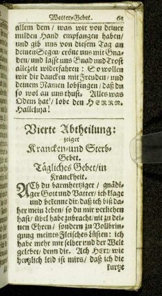 Vierte Abtheilung: zeiget Krancken- und Sterb-Gebet.