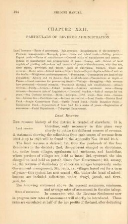 Chapter XXII. Particulars of revenue administration
