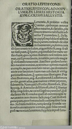 Oratio Lepidi Con. Ad Populum R. Ex Libris Historiarum. C. Crispi Sallustii