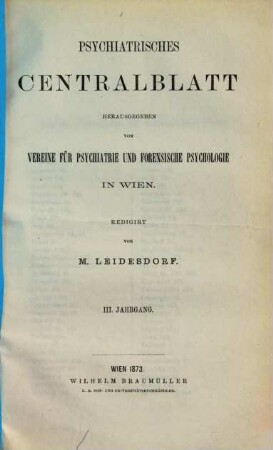 Psychiatrisches Centralblatt. 3, 3. 1873