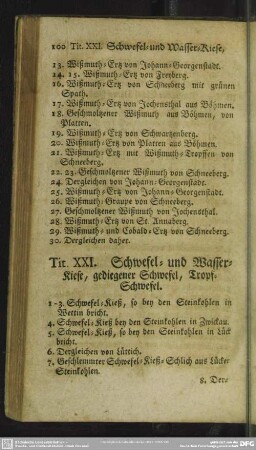 Tit. XXI. Schwefel- und Wasser-Kiese, gediegener Schwefel, Tropf-Schwefel
