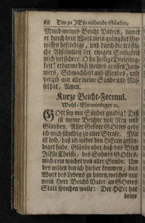 Kurze Beicht-Formul.