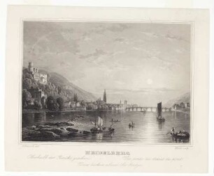 Heidelberg, Stadt, Schloss und Alte Brücke von Nordosten