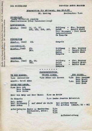 Tagesdisposition für den 28.08.1957