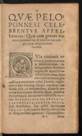 Quae Peloponnesi Celebrentur Appellationes: Quae eam gentes veteres incoluerint, & quae harum origo, quae migrationes fuerint.