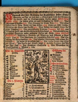 Bamberger ordinari-chronologischer Stadt- und Landkalender. 1762
