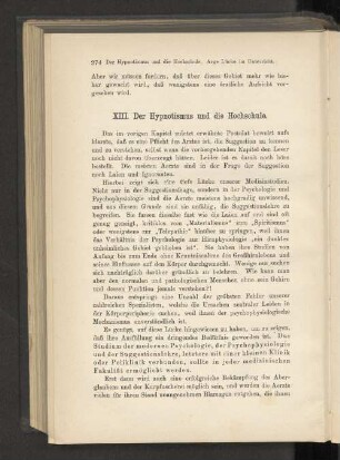 XIII. Der Hypnotismus und die Hochschule.