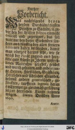 Kurtzer Vorbericht.