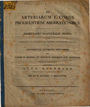 De arteriarum e corde prodeuntium aberrationibus : Diss. inaug. med.