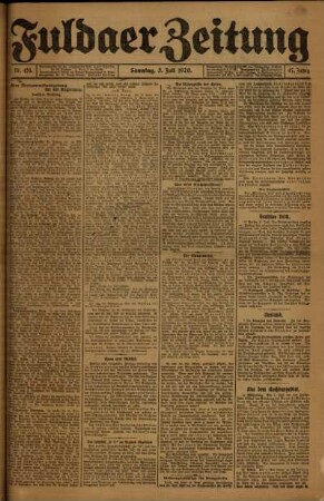 Erste Ausgabe vom Samstag, den 03. Juli 1920.