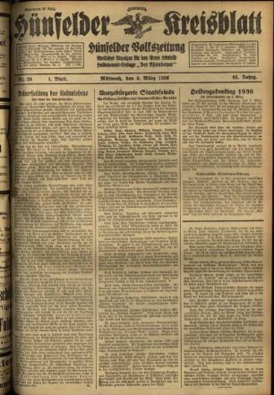 Erste Ausgabe vom Mittwoch, den 04. März 1936.