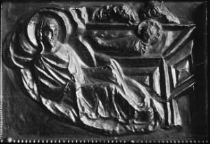 Aachen, Dom, Domschatz, Deckel des karolingschen Evangeliars, ottonische Goldschmiede-Arbeit, Reichenauer Arbeit, Detail: Geburt Christi