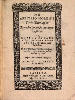 De Arbitrio Hominis : Theses Theologicae
