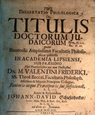 Diss. philol. de titulis doctorum Judaicorum